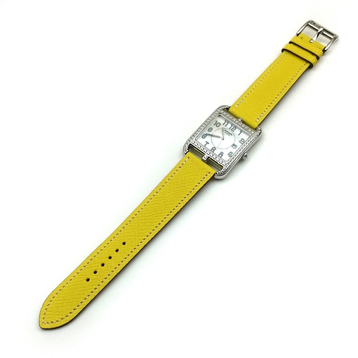 Cape Cod Steel with Diamond Bezel on Yellow Epsom Leather Strap