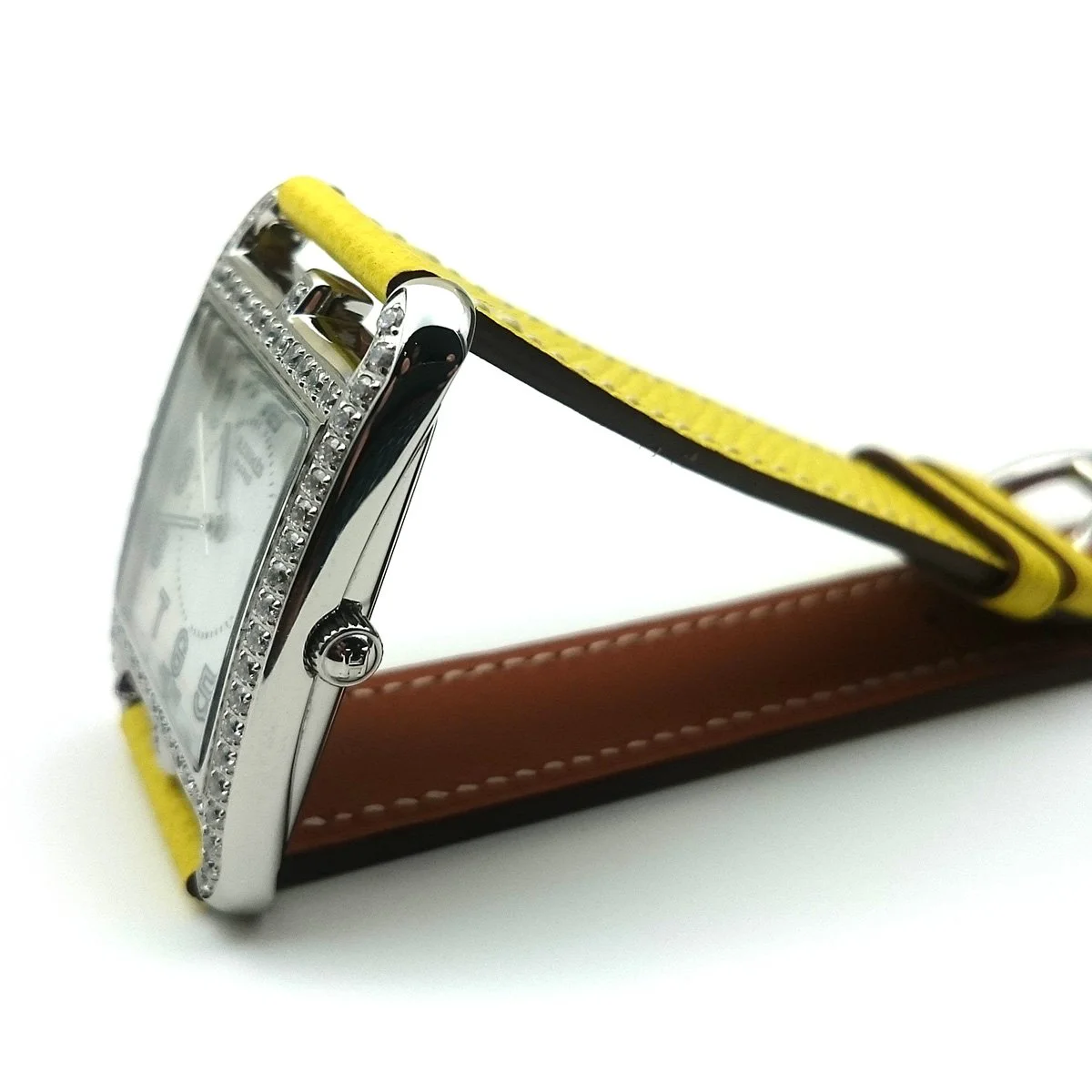 Cape Cod Steel with Diamond Bezel on Yellow Epsom Leather Strap