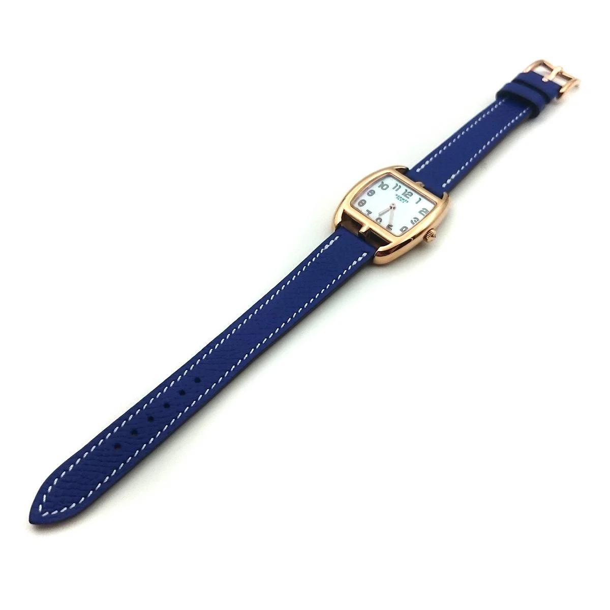 Cape Cod Tonneau Rose Gold on Blue Epsom Leather Strap