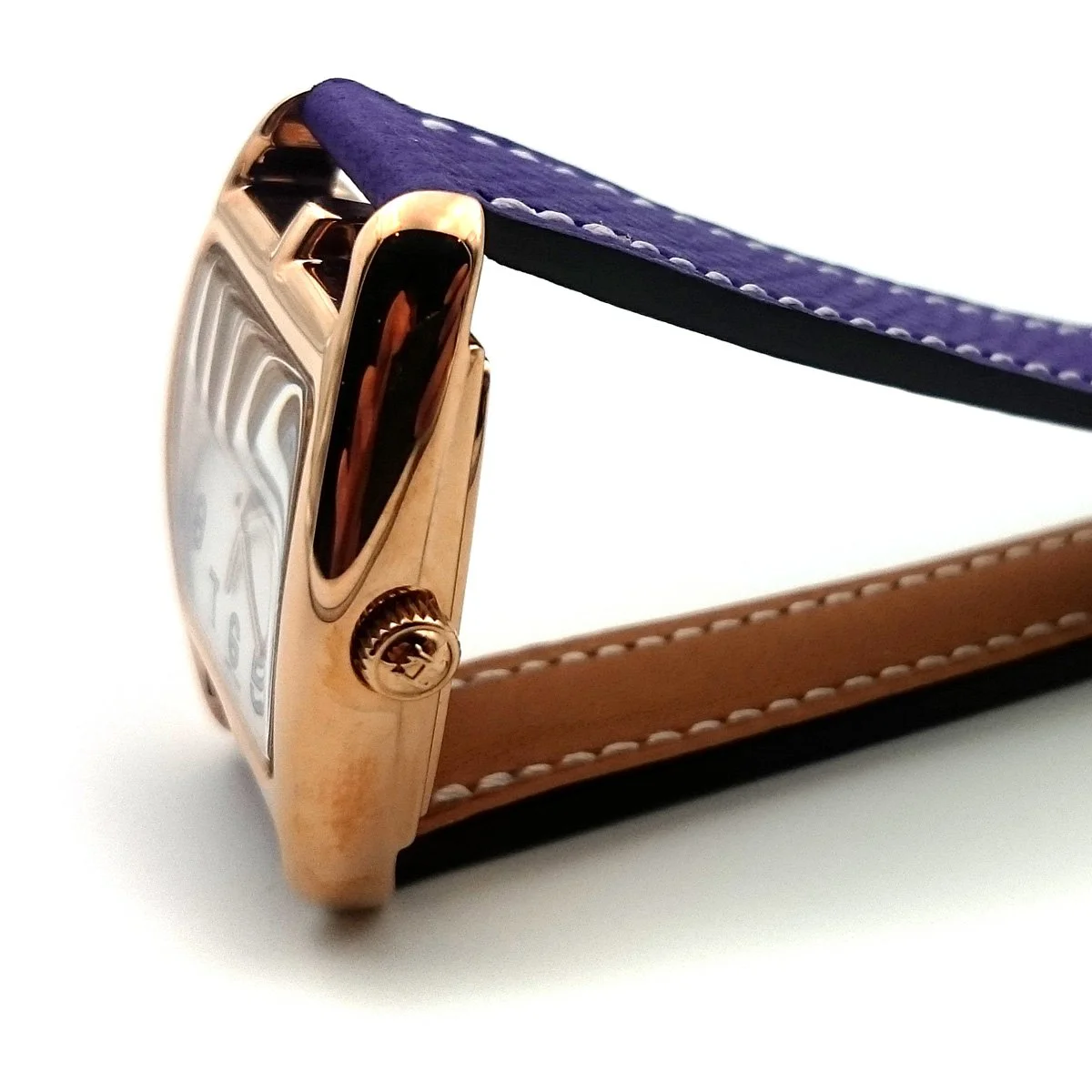 Cape Cod Tonneau Rose Gold on Purple Epsom Leather Strap