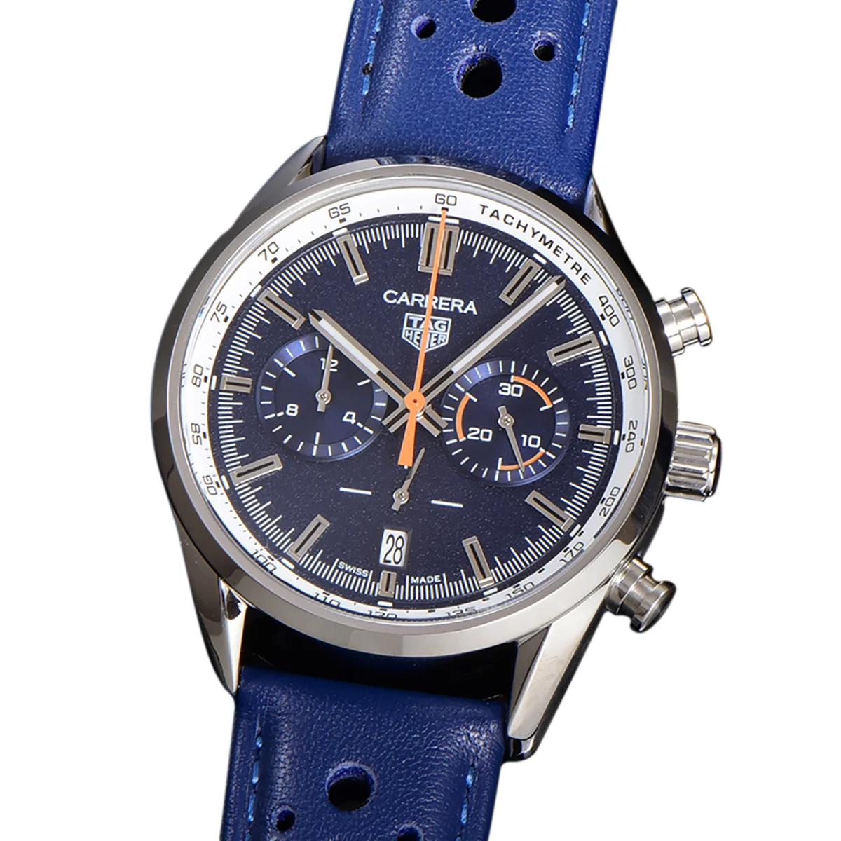 Carrera Chronograph 43 Blue Dial on Leather Strap