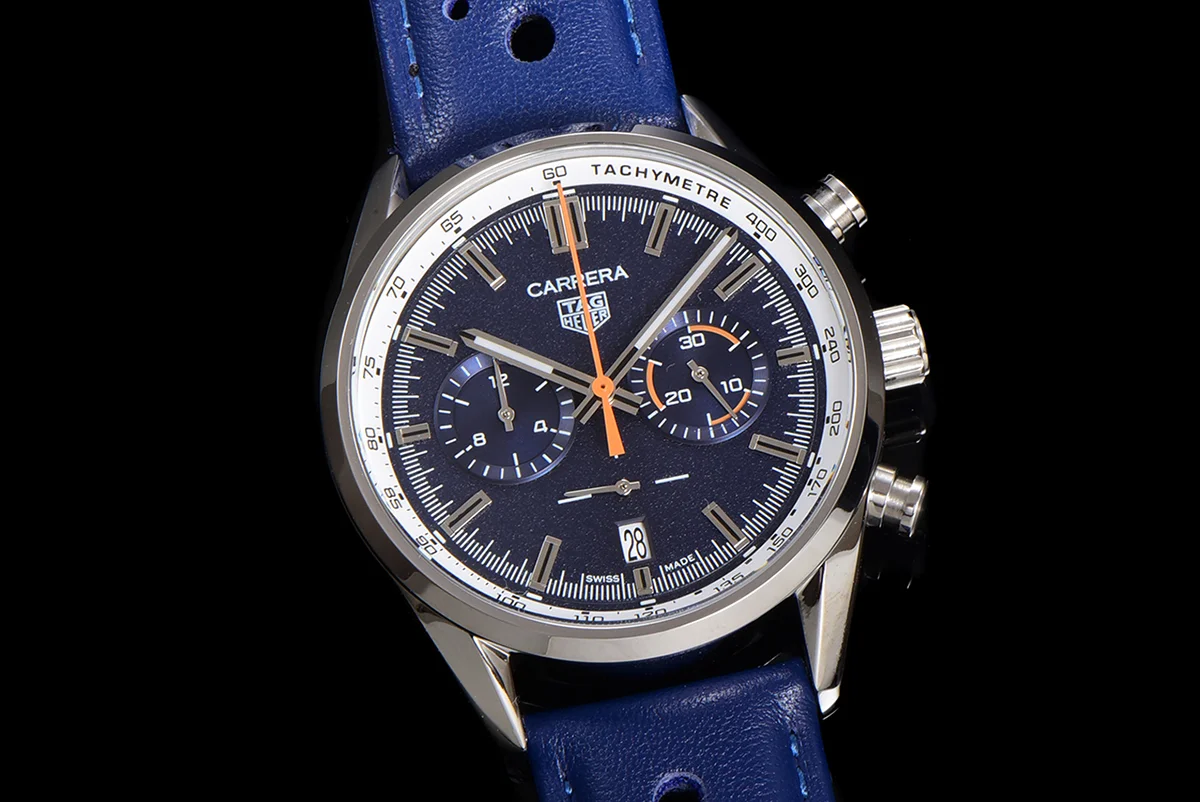 Carrera Chronograph 43 Blue Dial on Leather Strap