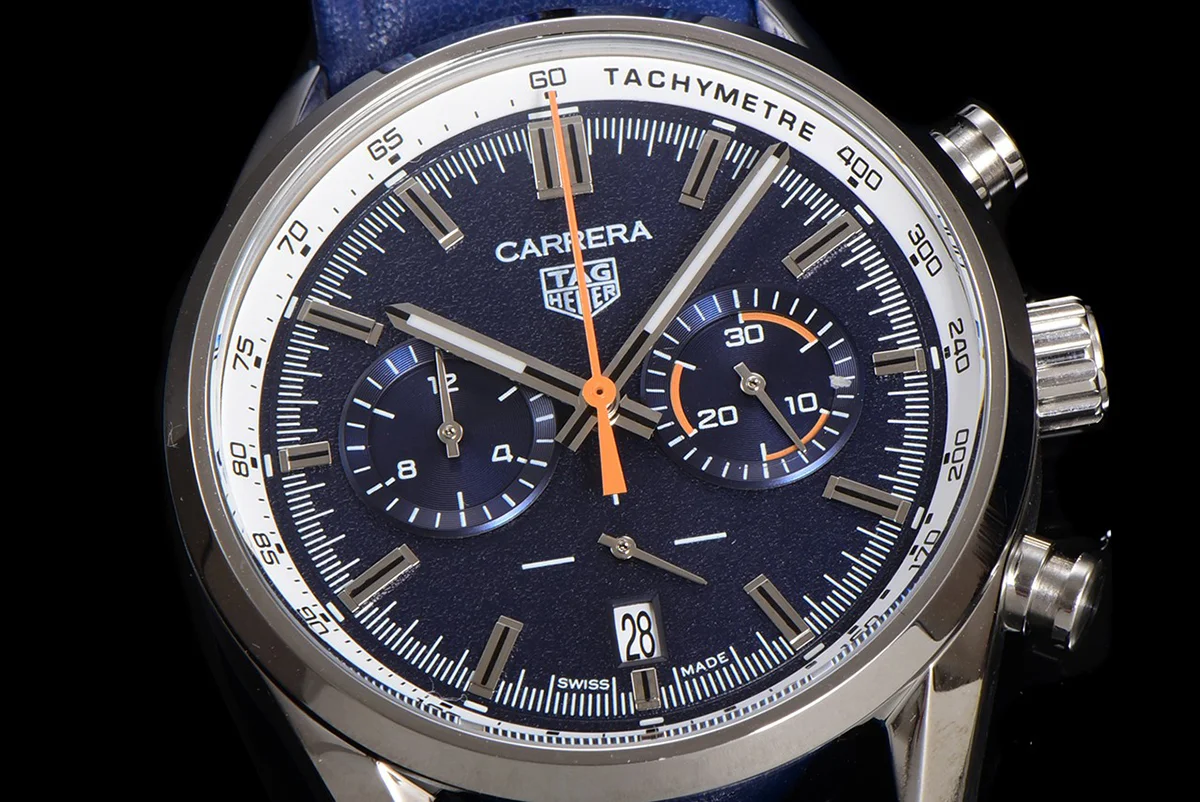 Carrera Chronograph 43 Blue Dial on Leather Strap
