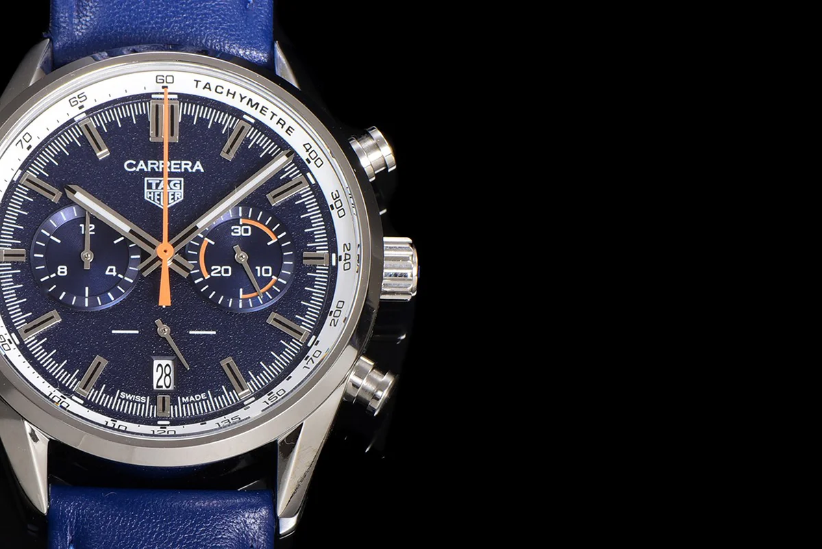 Carrera Chronograph 43 Blue Dial on Leather Strap