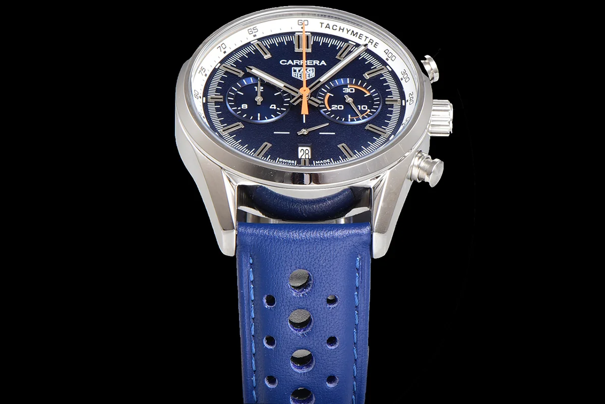 Carrera Chronograph 43 Blue Dial on Leather Strap