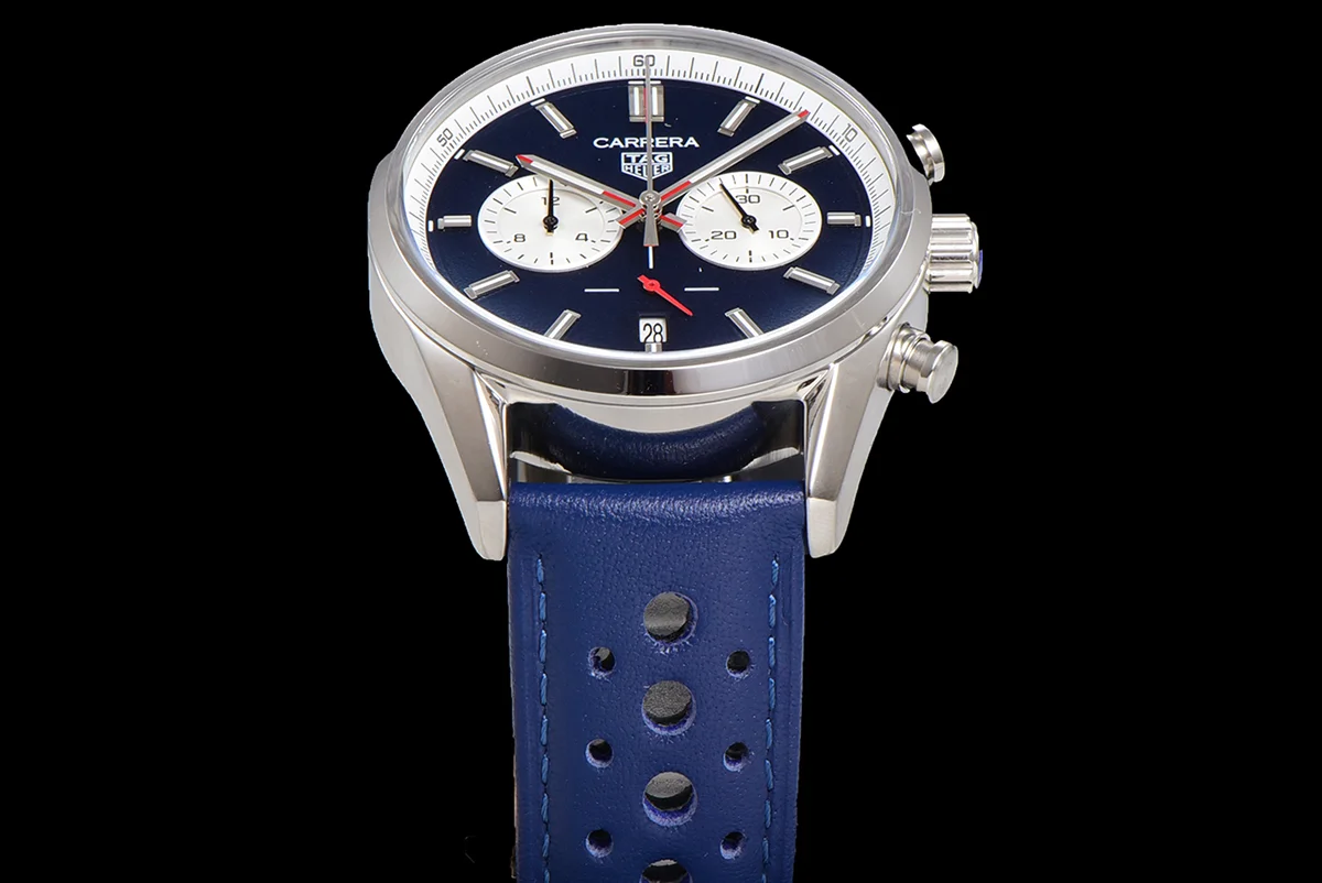 Carrera Chronograph 43 Blue Dial on Leather Strap