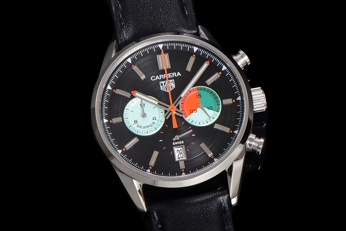 Carrera Skipper 39 Black Dial on Leather Strap