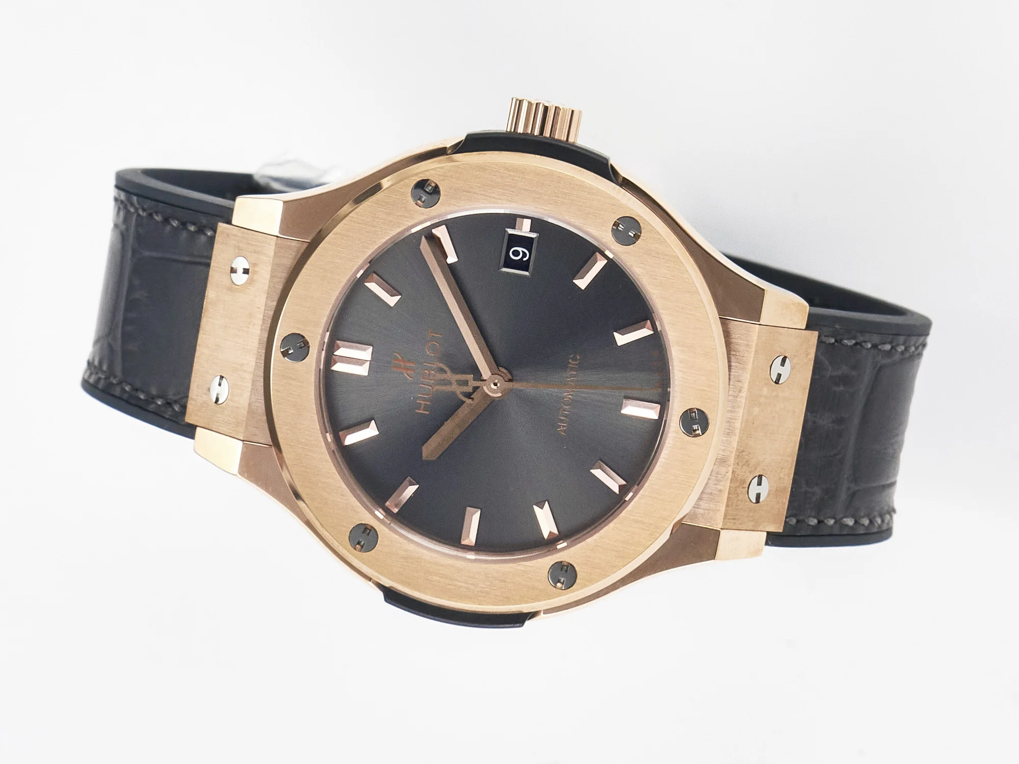Classic Fusion 38mm RG JJF 1:1 Best Edition Gray Dial on Black Gummy Leather Strap
