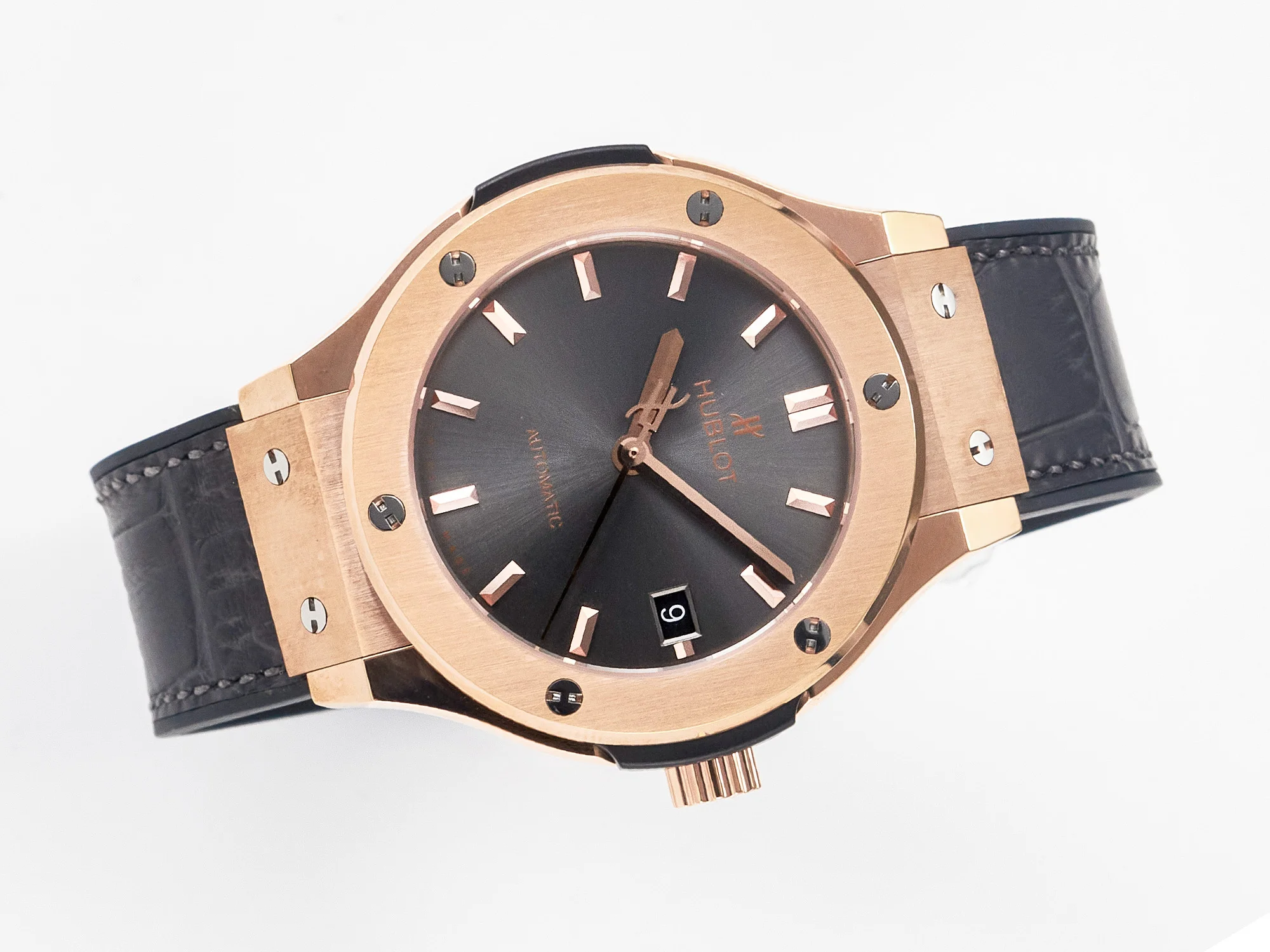 Classic Fusion 38mm RG JJF 1:1 Best Edition Gray Dial on Black Gummy Leather Strap