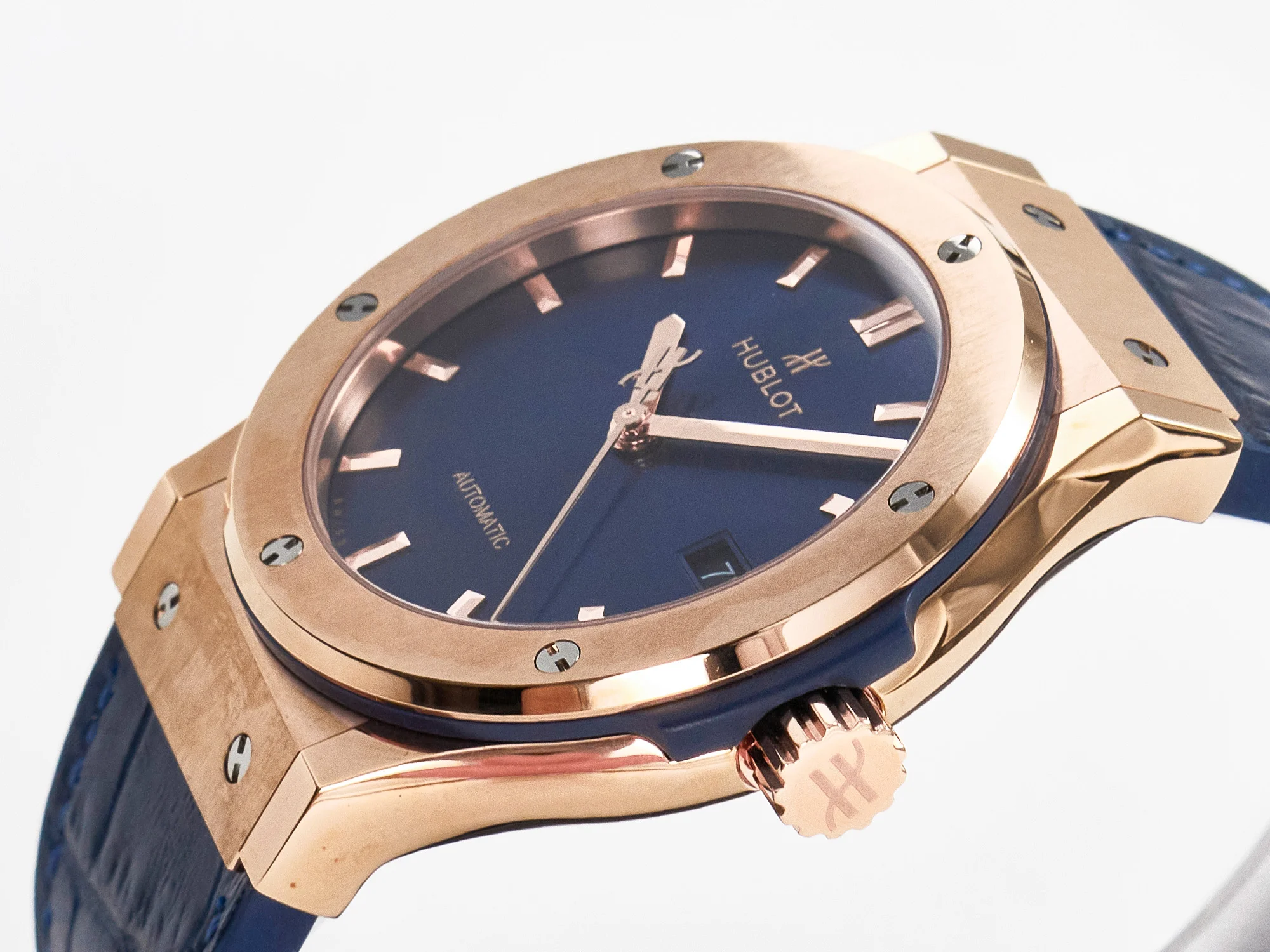 Classic Fusion 42mm RG JJF 1:1 Best Edition Blue Dial on Blue Gummy Leather Strap