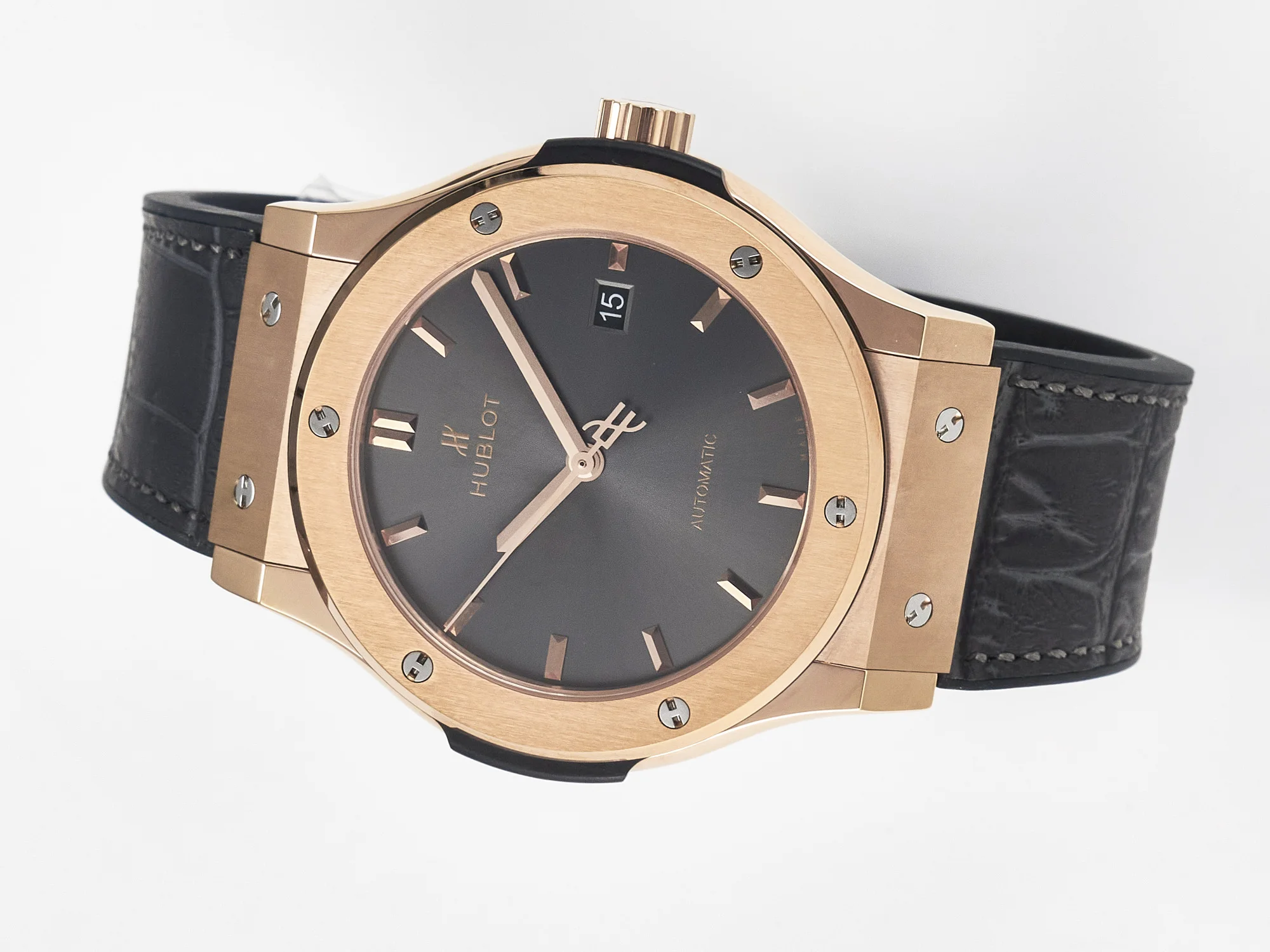Classic Fusion 42mm RG JJF 1:1 Best Edition Gray Dial on Black Gummy Leather Strap