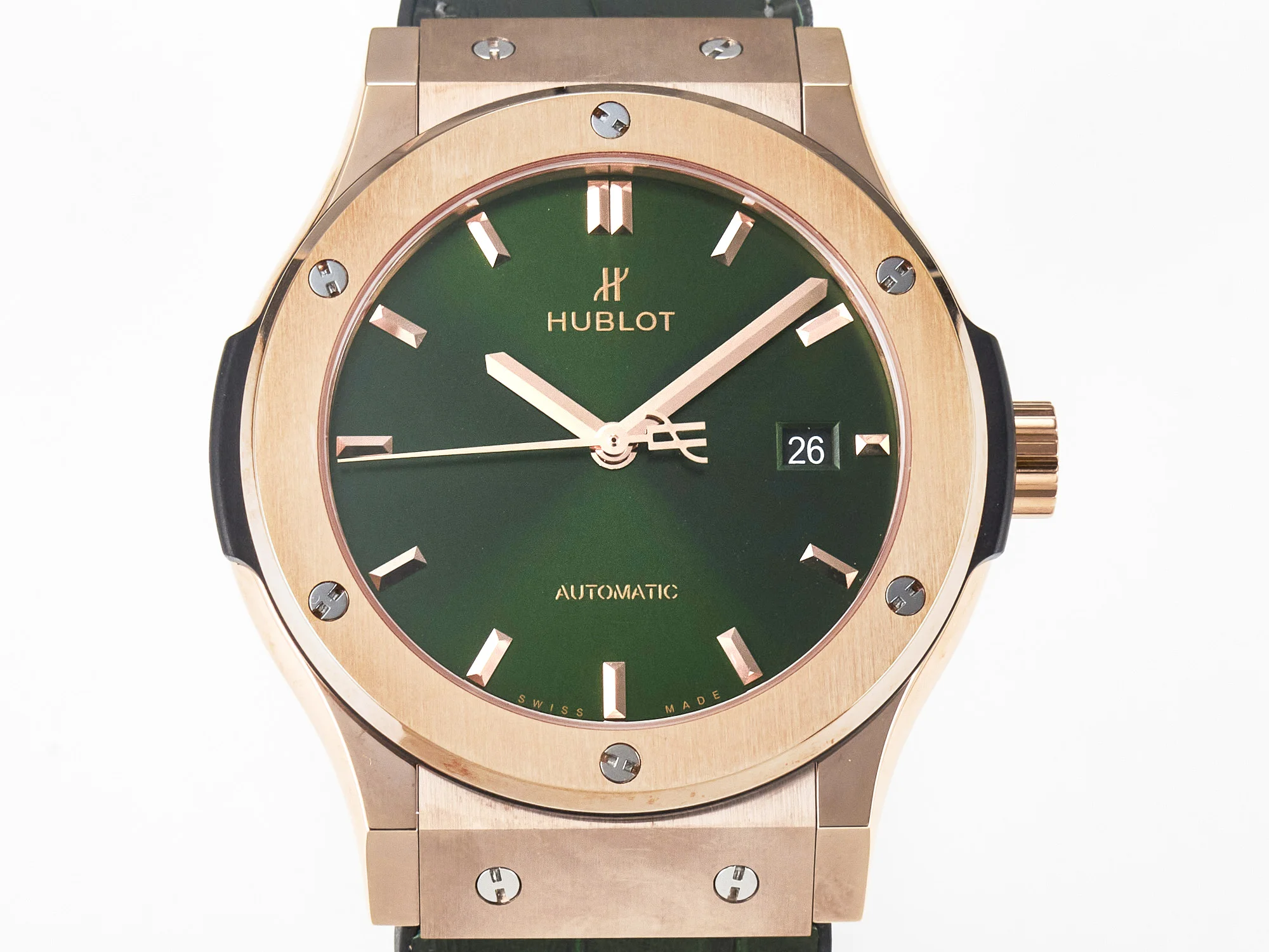 Classic Fusion 42mm RG JJF 1:1 Best Edition Green Dial on Green Gummy Leather Strap