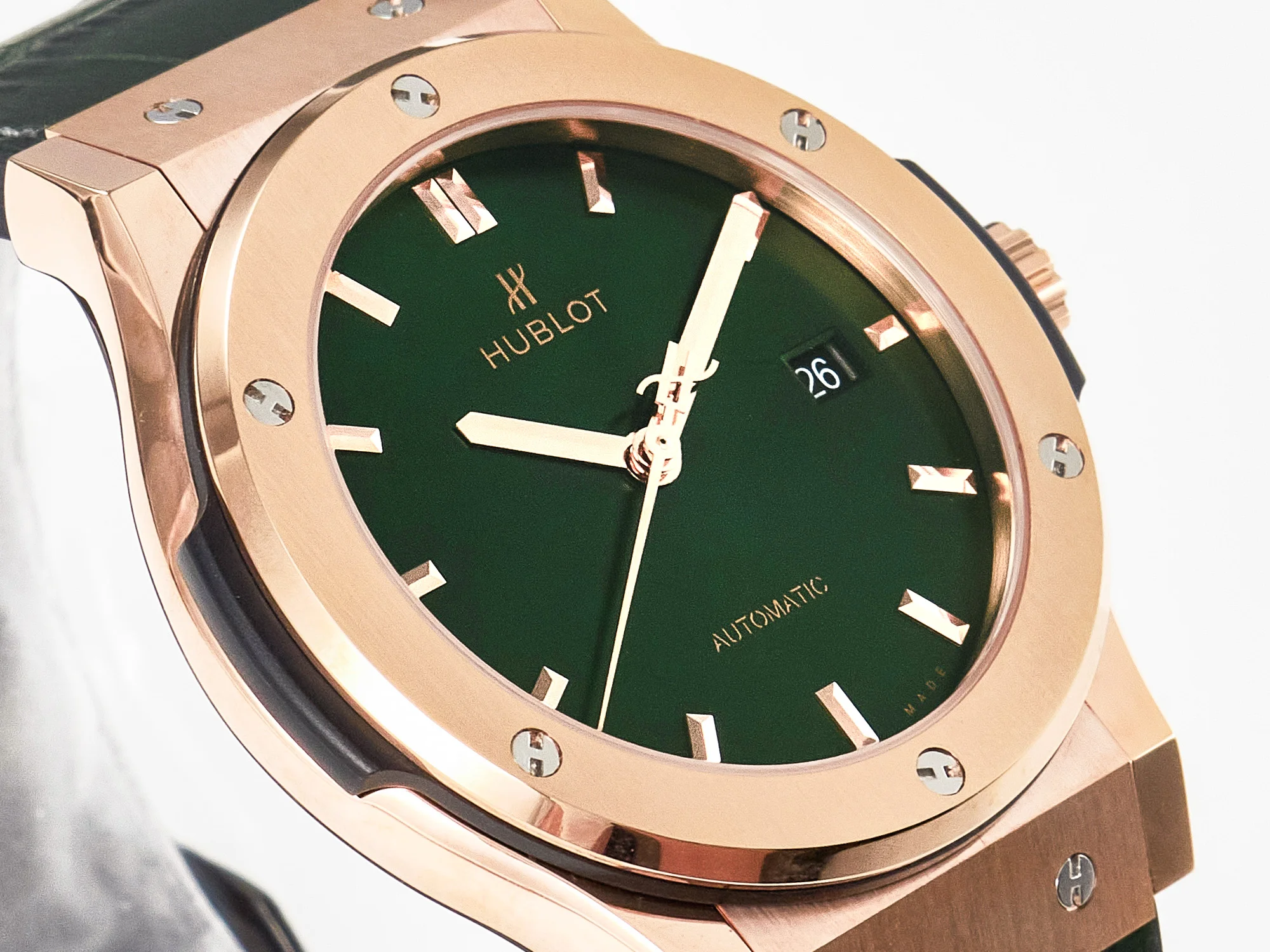 Classic Fusion 42mm RG JJF 1:1 Best Edition Green Dial on Green Gummy Leather Strap