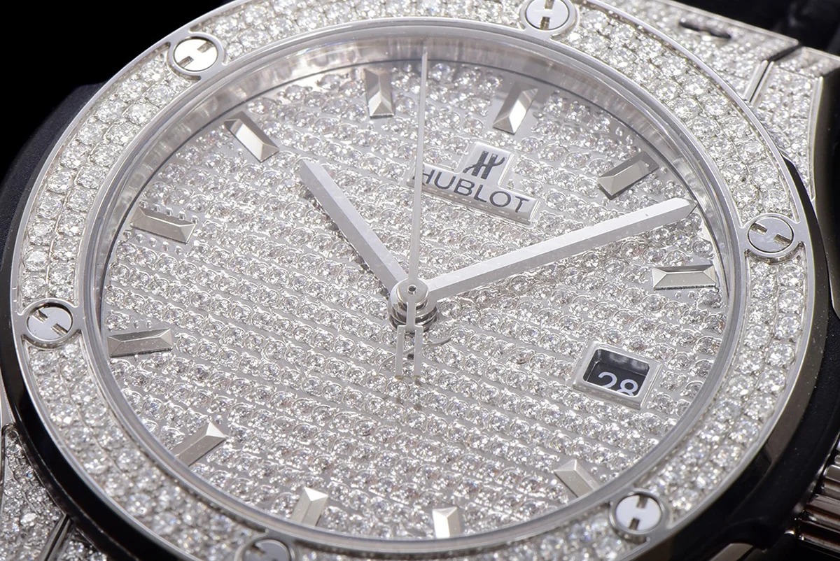 Classic Fusion Automatic 42mm Diamond Paved Dial in Steel on Black Leather Strap