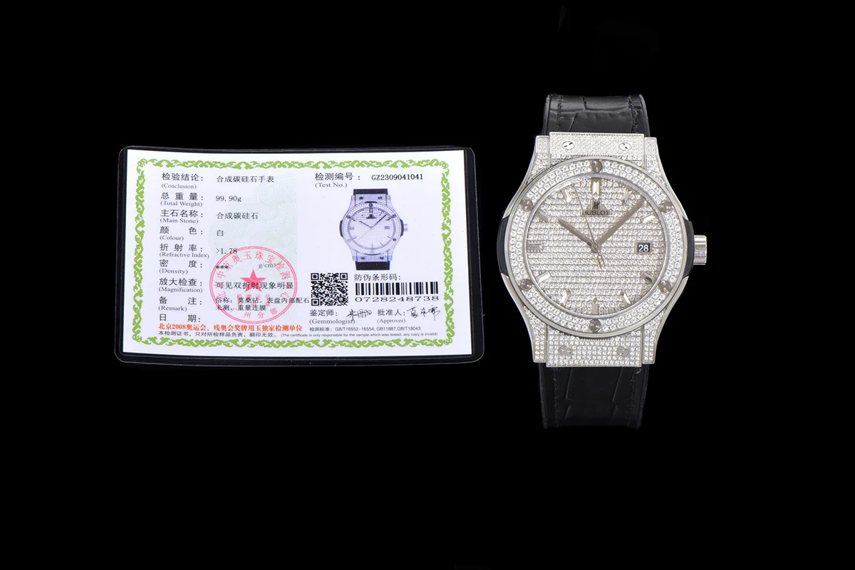 Classic Fusion Automatic 42mm Diamond Paved Dial in Steel on Black Leather Strap