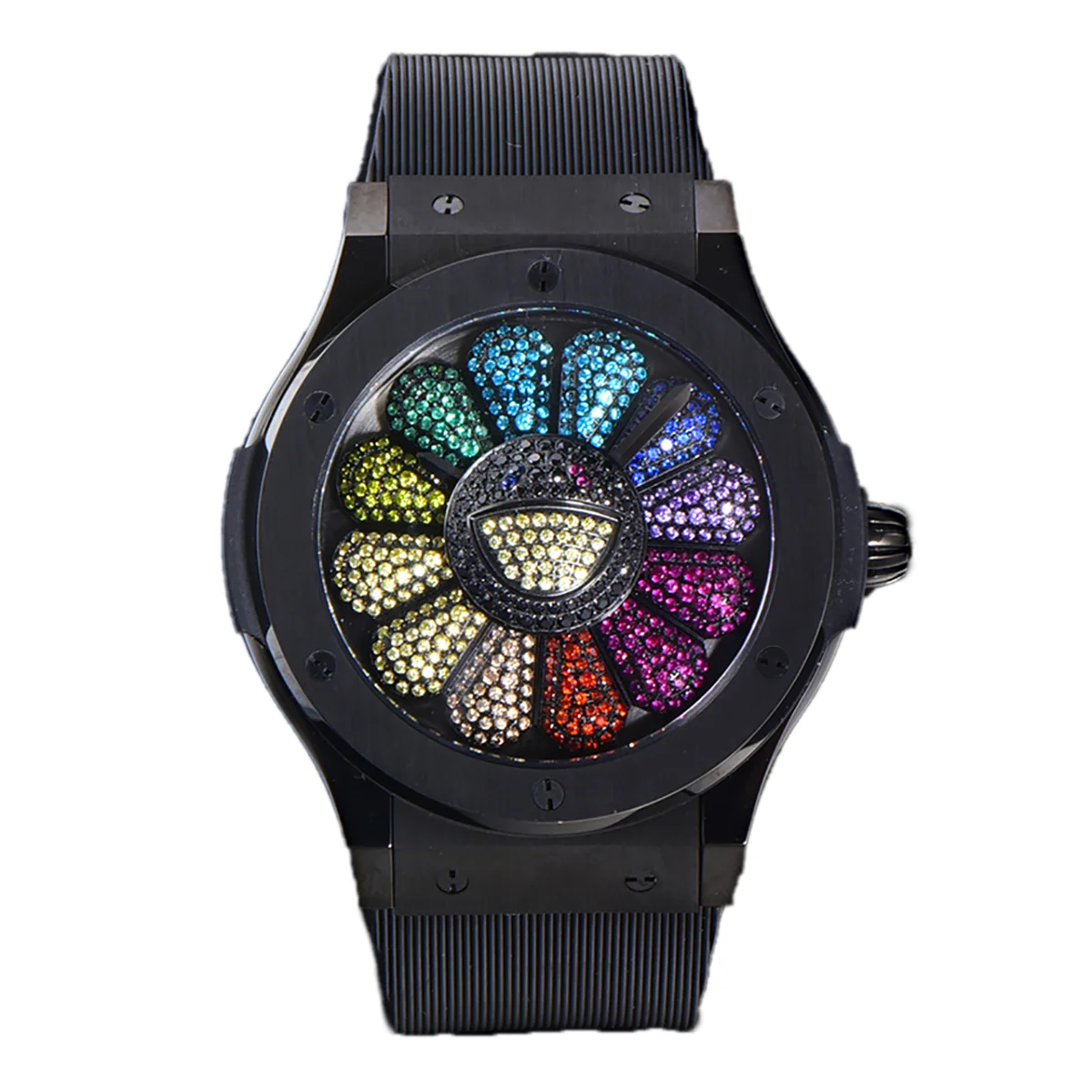 Classic Fusion Takashi Murakami 45mm Sunflower Dial in DLC on Rubber Strap