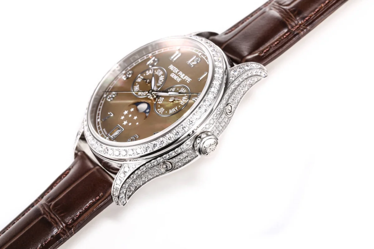 Complications 4948G Annual Calendar Moonphase Green MOP Dial in White Gold on Leather Strap