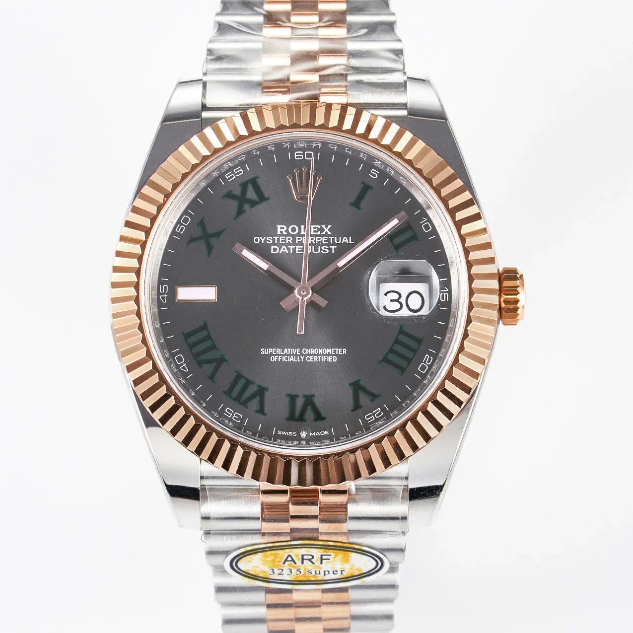 DateJust 41 126331 ARF 1:1 Best Edition 904L Steel Gray Dial Green Roman Marker on SS/RG Jubilee Bracelet SH3235(Gain Weight)