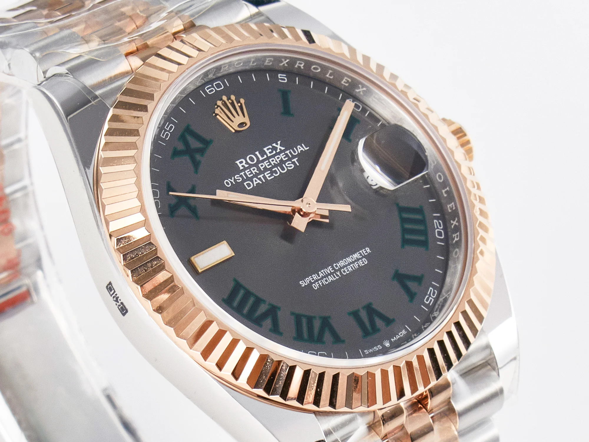 DateJust 41 126331 ARF 1:1 Best Edition 904L Steel Gray Dial Green Roman Marker on SS/RG Jubilee Bracelet SH3235(Gain Weight)
