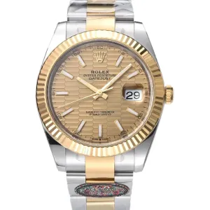 Datejust 41 126333 Champagne Motif Dial Stick Markers in Yellow/Steel on Oyster Bracelet