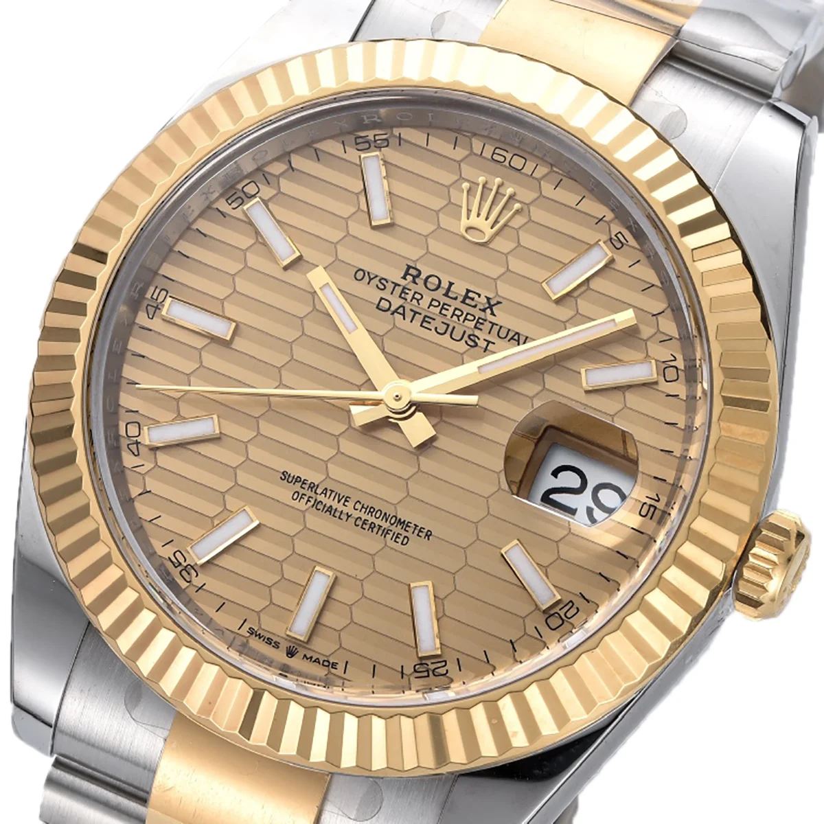 Datejust 41 126333 Champagne Motif Dial Stick Markers in Yellow/Steel on Oyster Bracelet