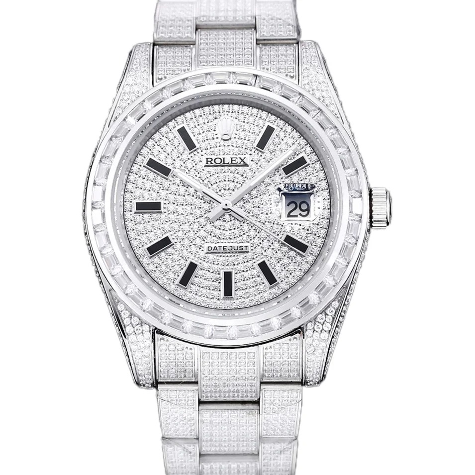 Datejust 41 Custom Diamond Paved Dial with Stick Markers in Steel