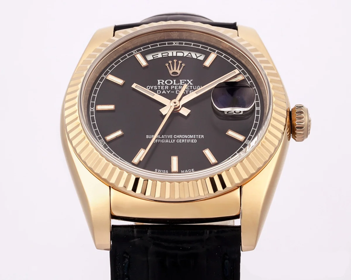 Day-Date 36 Black Dial in Rose Gold on Leather Strap