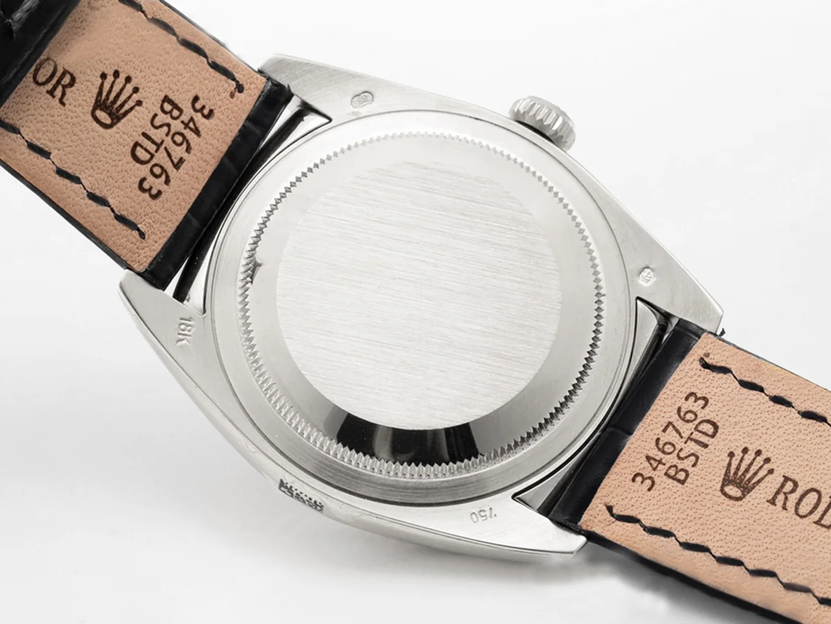 Day-Date 36 Black Dial in White Gold on Leather Strap