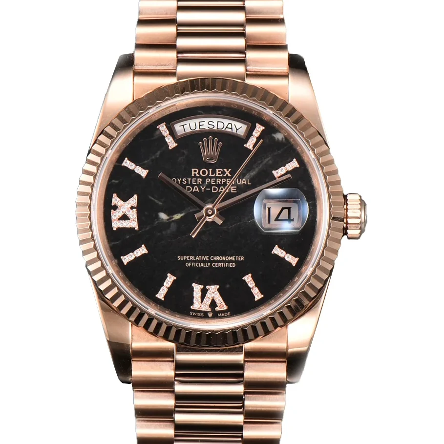 Daydate 36 128235 Eisenkiesel (Quartz Stone) Diamond Roman Dial in Everose Gold