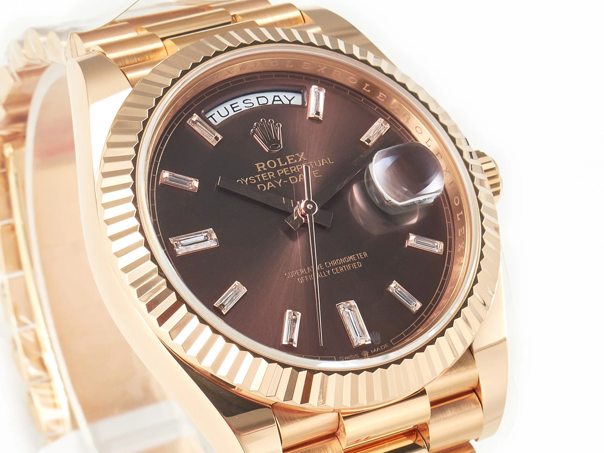 DayDate 40 228235 ARF 904L Steel Brown Crystal Diamonds Bezel on President Bracelet VR3255