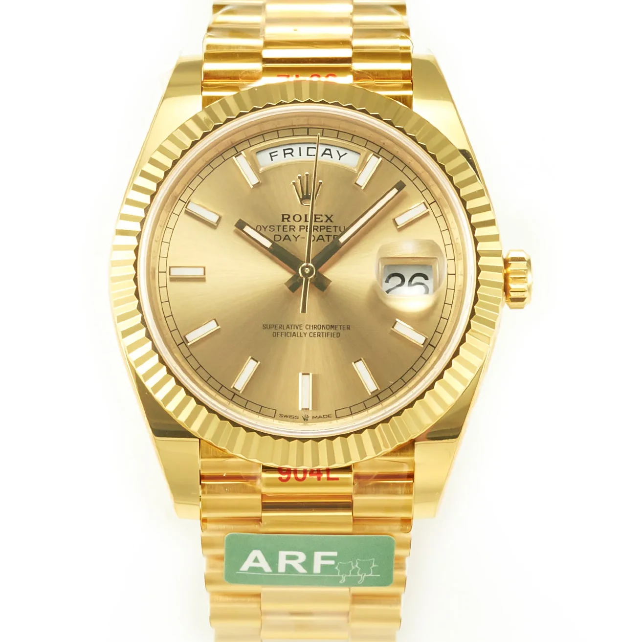 DayDate 40 228238 ARF 904L Steel Gold Stick Dial on President Bracelet VR3255