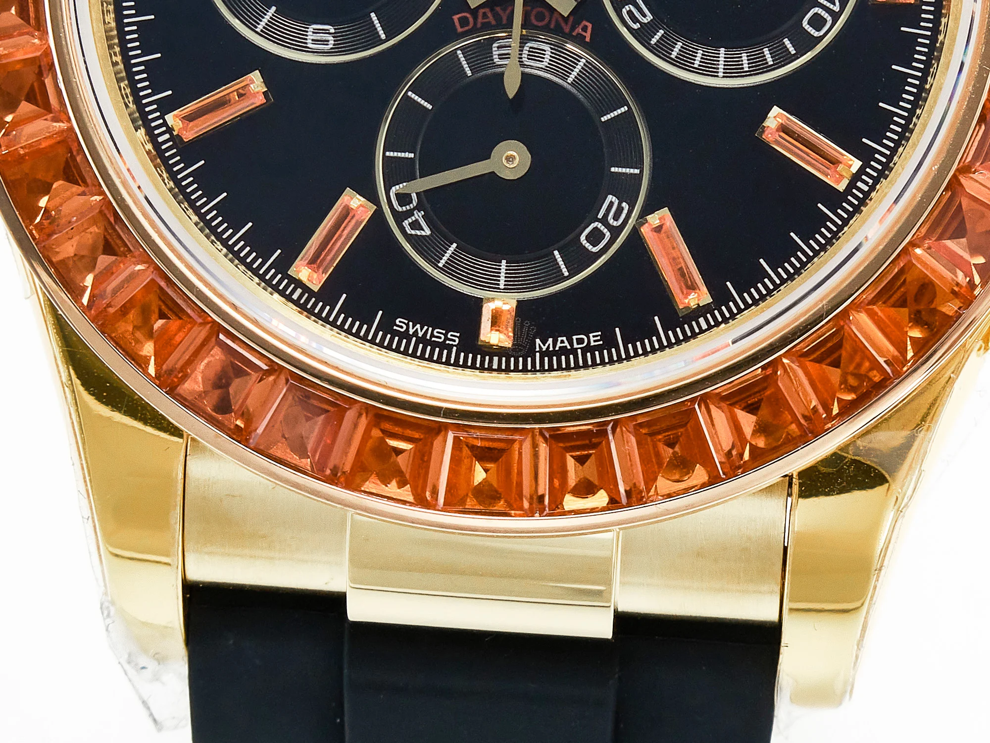Daytona 116518 YG Orange Crystal Bezel N6F Best Edition Black Dial on Oysterflex Strap SA4130