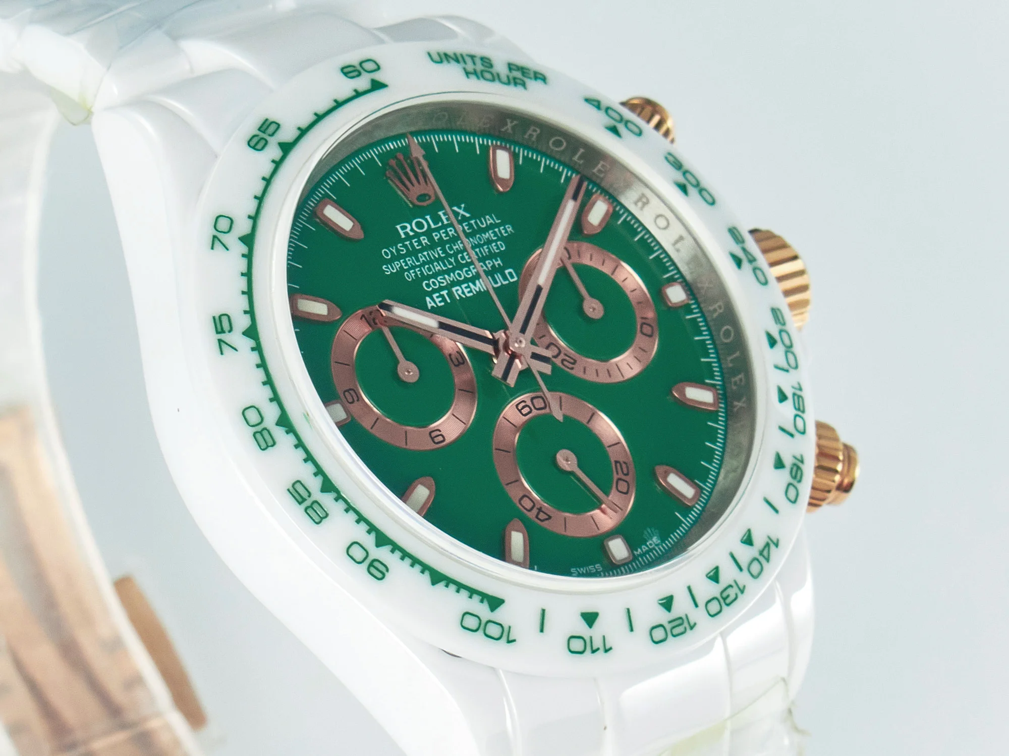 Daytona AET White Ceramic Case and Bracelet Green Dial N6F Best Edition SA4130
