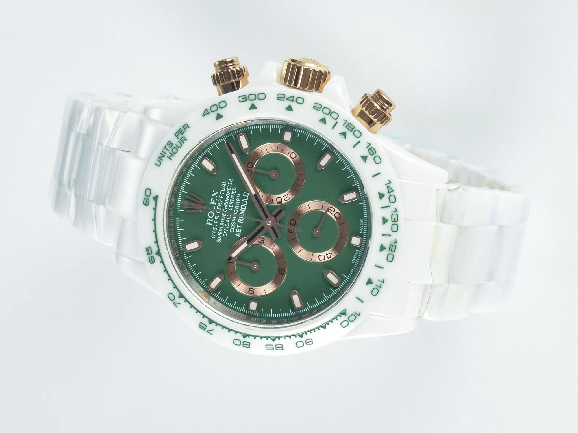 Daytona AET White Ceramic Case and Bracelet Green Dial N6F Best Edition SA4130