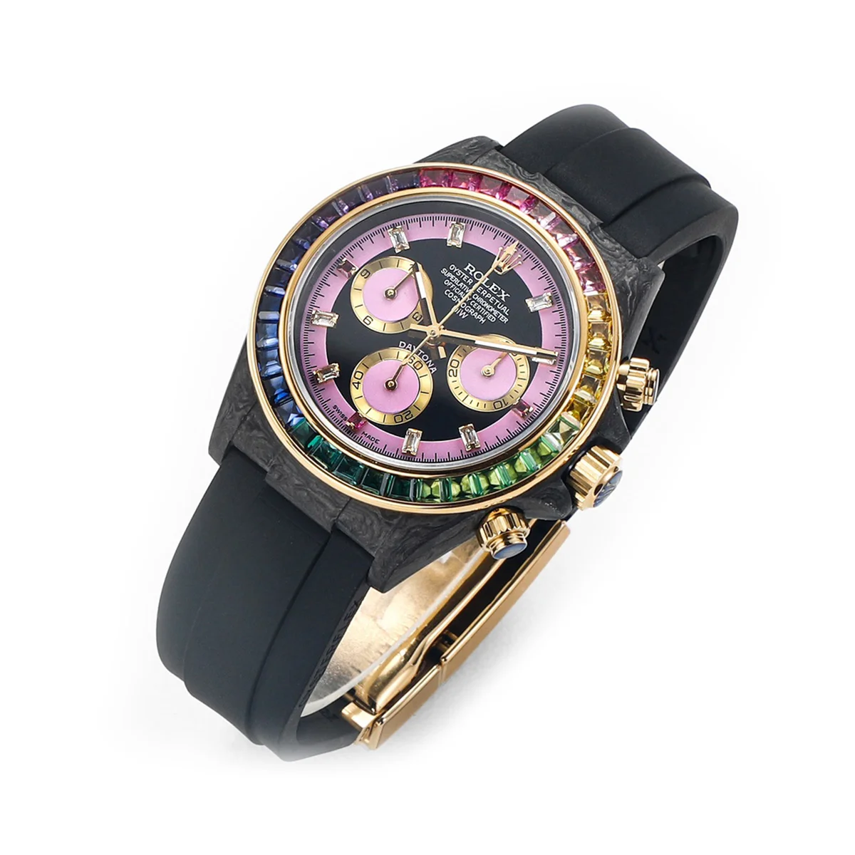 DIW Daytona Rainbow Pink Carbon in Black Rubber Strap