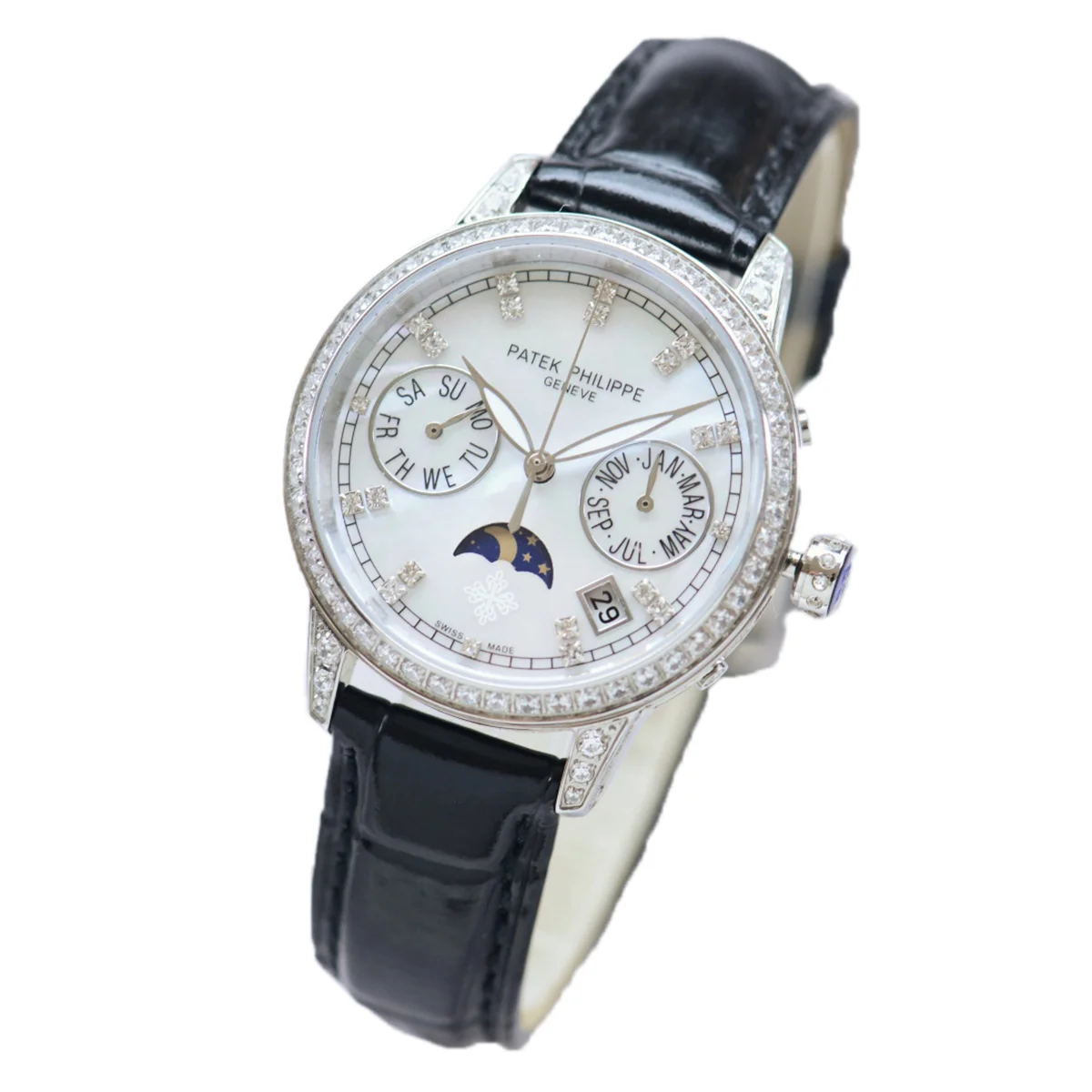 Grand Complications Ladies First Perpetual Calendar with Diamond Bezel in White Gold on Leather Strap