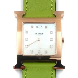 Heure H Rose Gold on Green Fjord Leather Strap