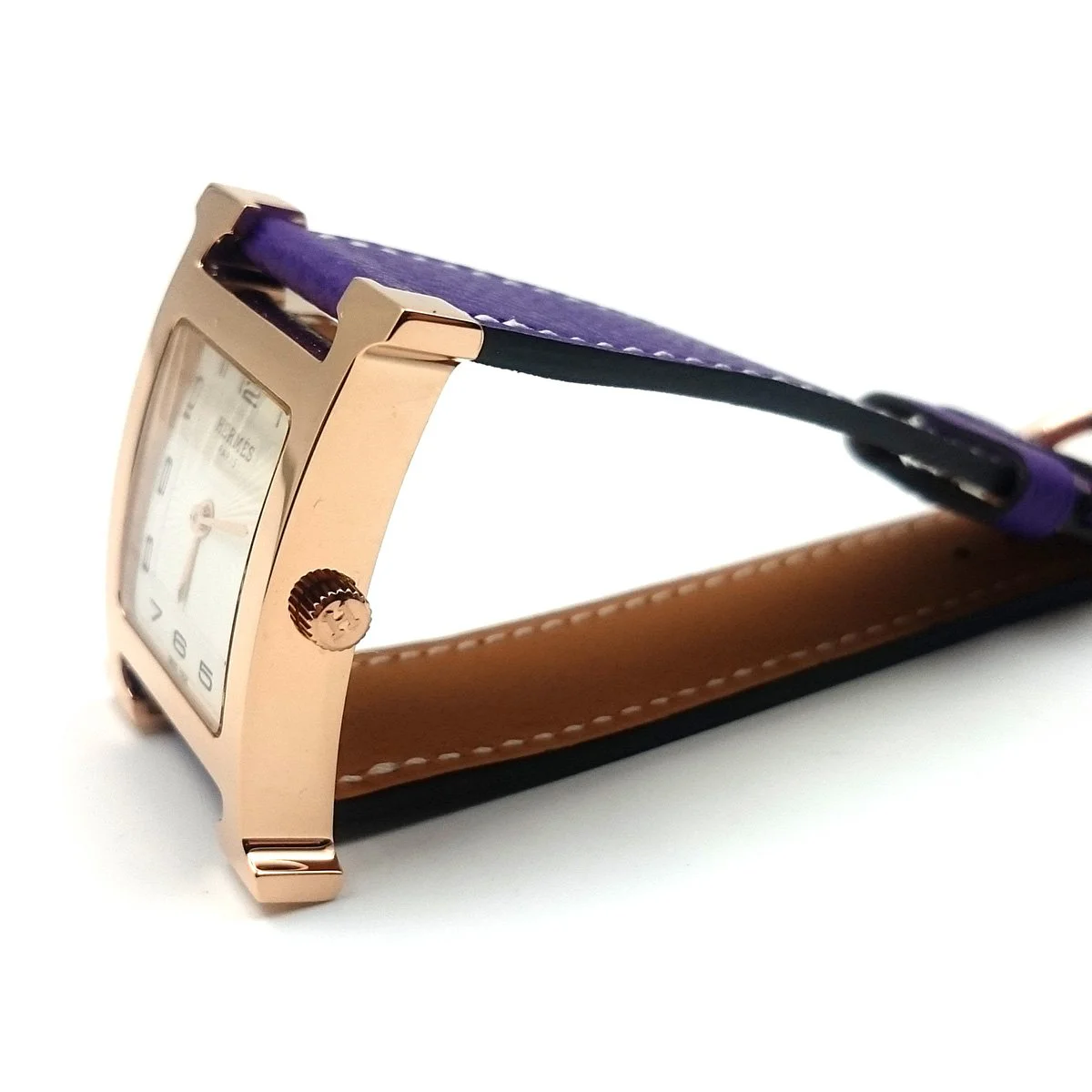 Heure H Rose Gold on Purple Epsom Leather Strap