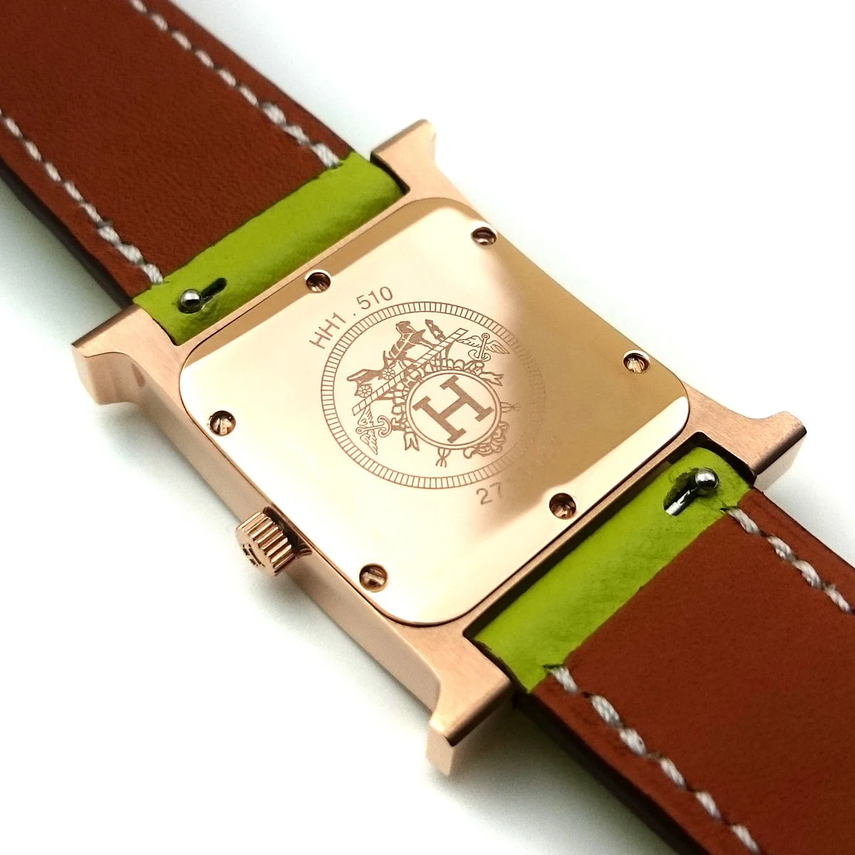 Heure H Rose Gold with Diamond Markers on Green Epsom Leather Strap