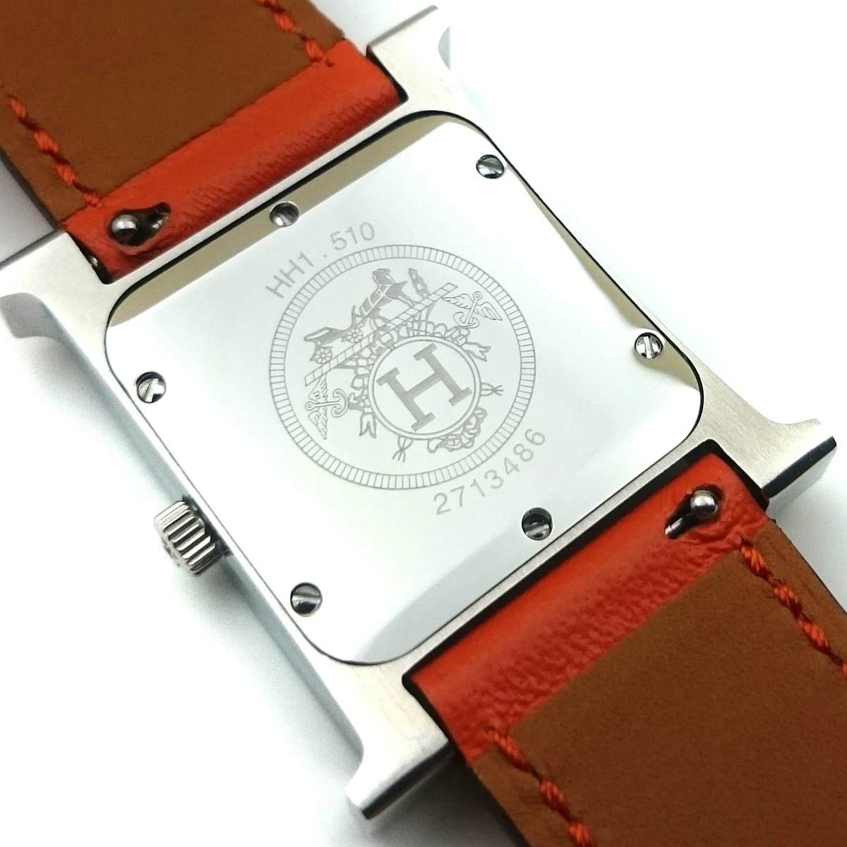 Heure H Steel with Diamond Bezel and Markers on Orange Epsom Leather Strap