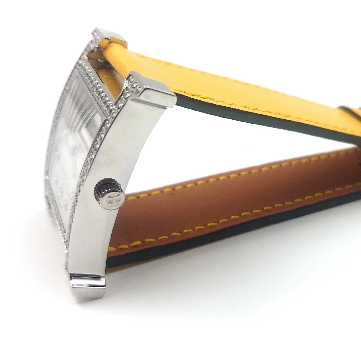 Heure H Steel with Diamond Bezel and Markers on Yellow Epsom Leather Strap