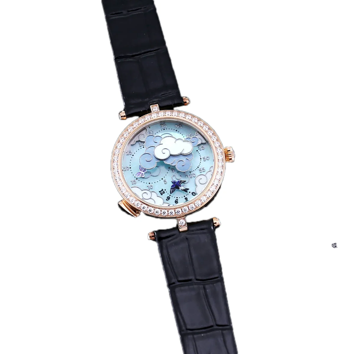 Lady Arpels Ronde des Papillons Watch in Rose Gold on Leather Strap