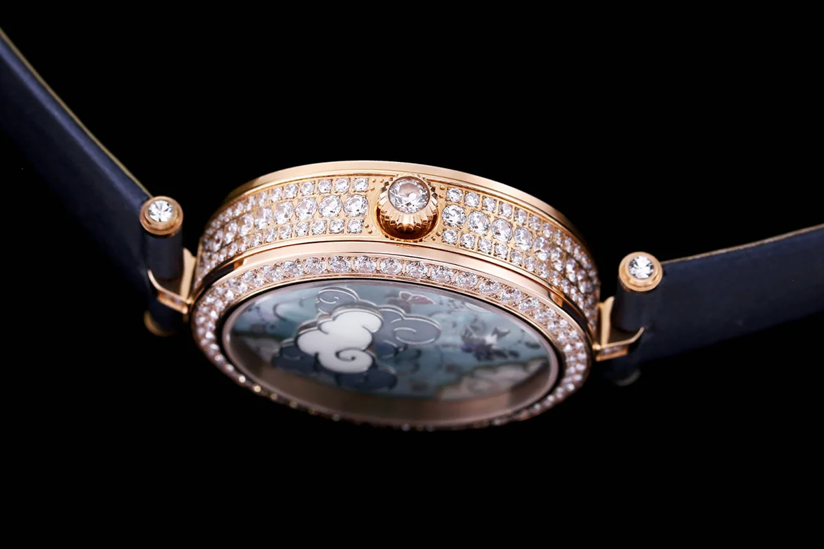 Lady Arpels Ronde des Papillons Watch in Rose Gold on Leather Strap