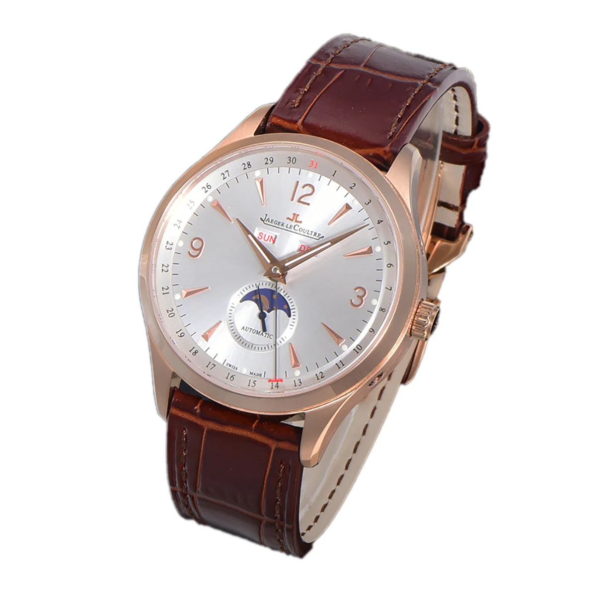 Master Calendar Silver Dial in Rose Gold on Brown Leather Strap