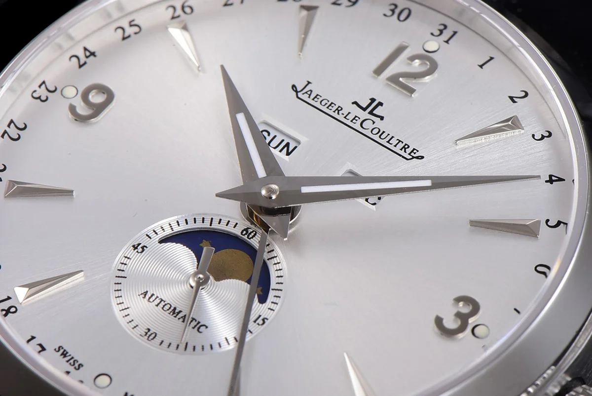 Master Calendar Silver Dial in Steel on Black Leather Strap