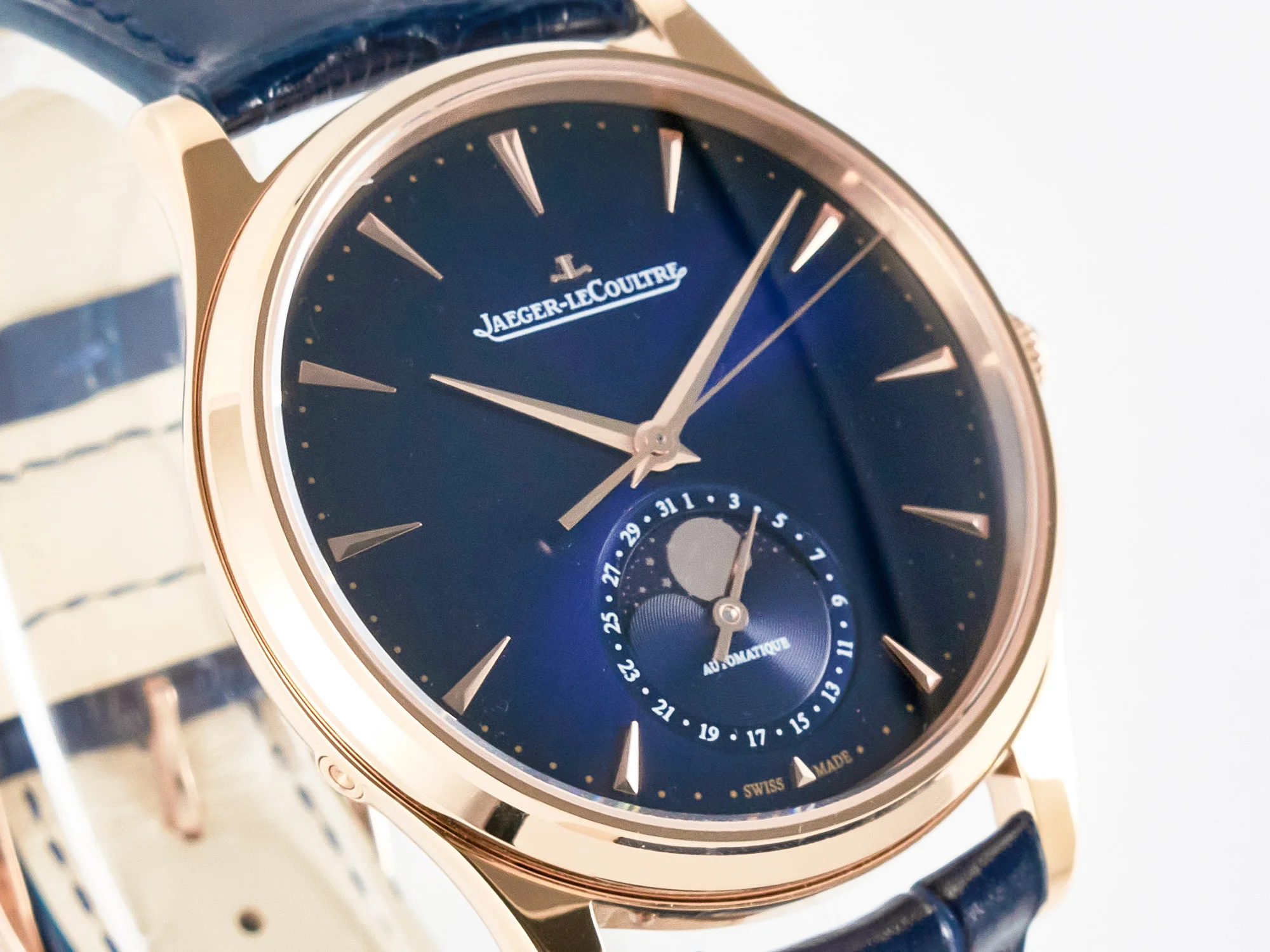 Master Ultra Thin Moon RG Z+F 1:1 Best Edition Blue Dial on Blue Leather Strap SA925 Super Clone