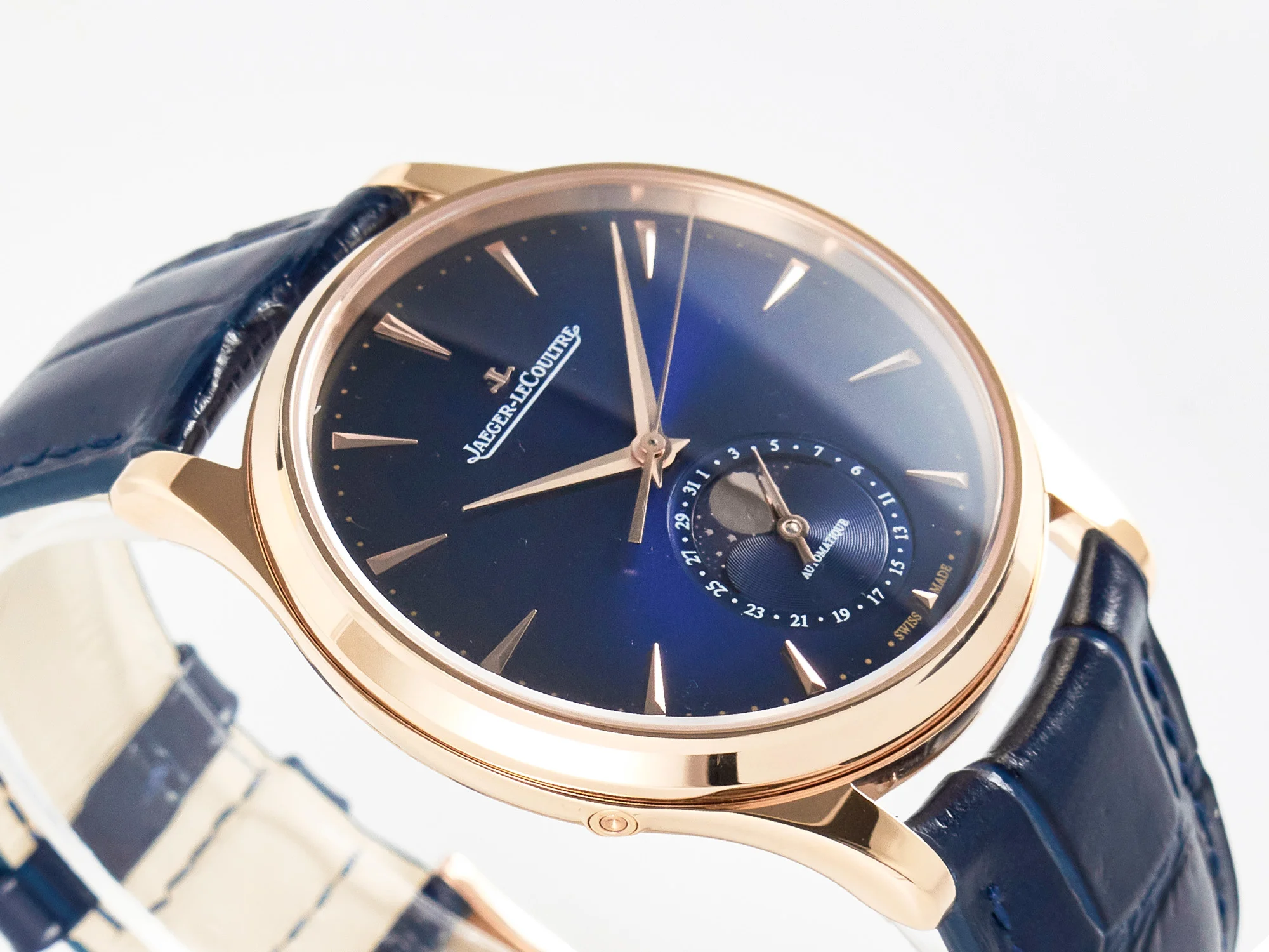 Master Ultra Thin Moon RG Z+F 1:1 Best Edition Blue Dial on Blue Leather Strap SA925 Super Clone