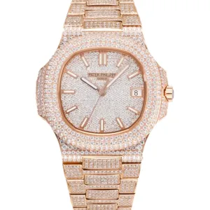 Nautilus Jumbo 5711 Diamond Dial with Diamond Bezel with Paved Diamonds in Rose Gold