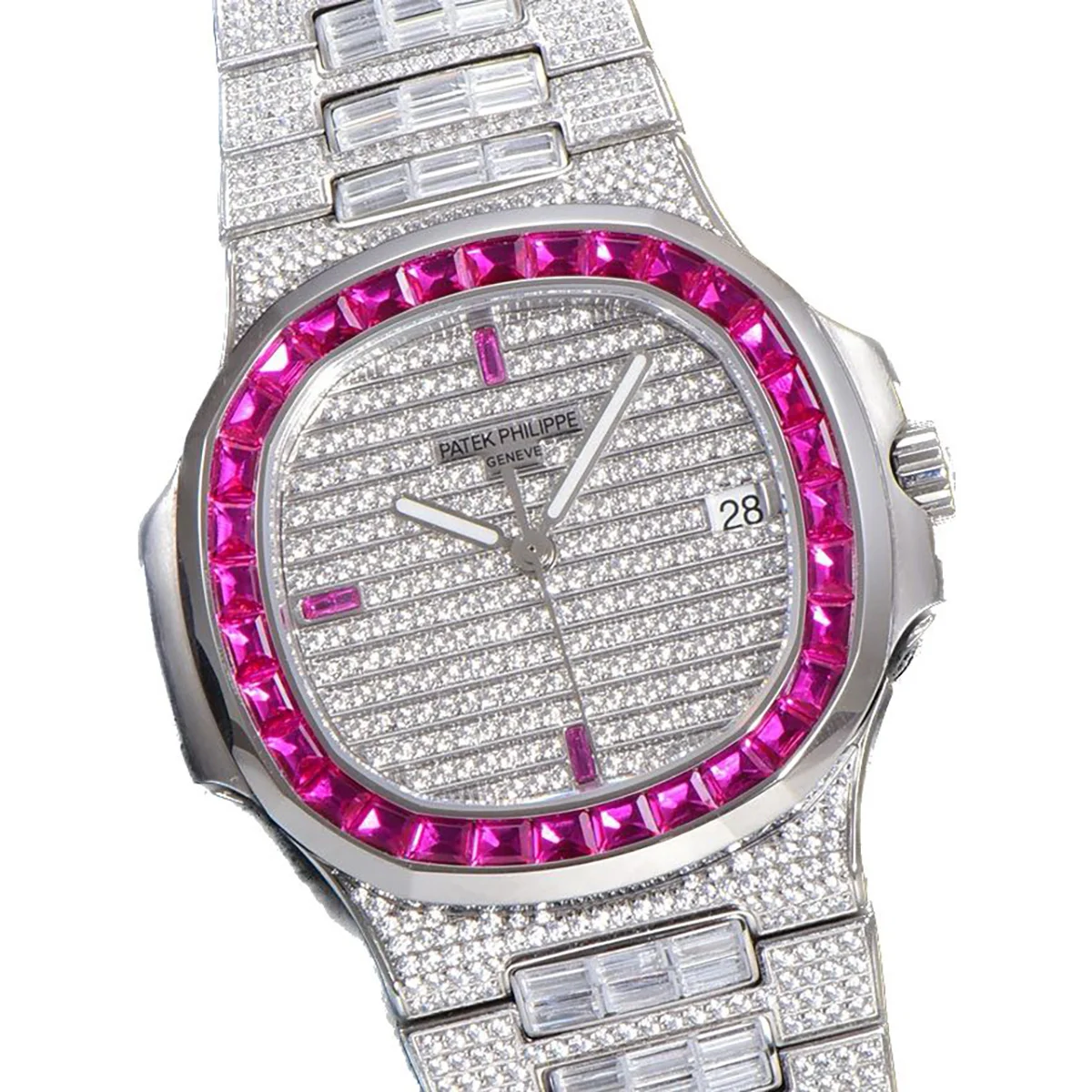 Nautilus Jumbo 5711 Diamond Dial with Pink Diamond Bezel in Paved Diamonds