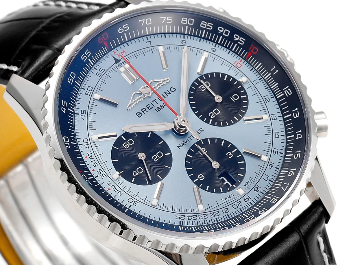 Navitimer B01 Chronograph 43 Blue Dial in Steel on Leather Strap Ref. AB0138241C1P1